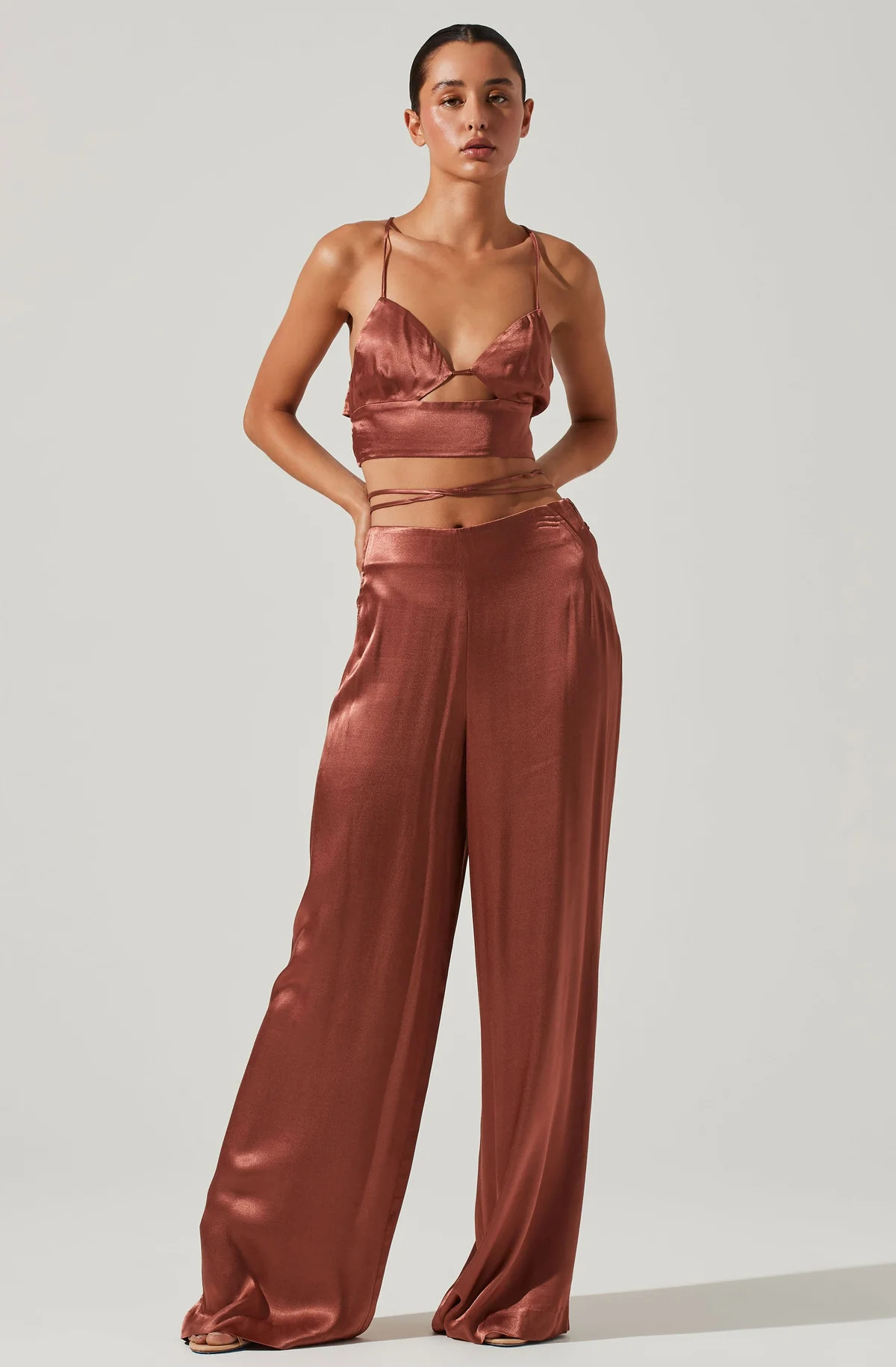 Amiah Satin Tie Waist Wide Leg Pants | ASTR The Label (US)
