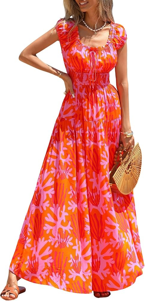 PRETTYGARDEN Boho Maxi Dresses for Women 2026 Summer Floral Wedding Guest Dress Resort Wear Sprin... | Amazon (US)