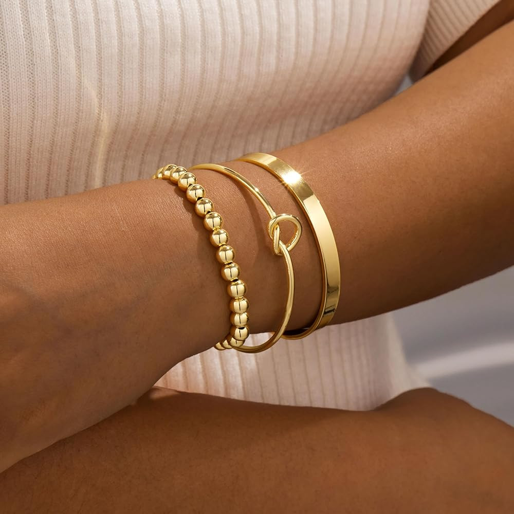 Gold Bracelets for Women Non Tarnish Dainty 14K Gold Plated Bangle Cuff Bracelets Stack for Women... | Amazon (US)