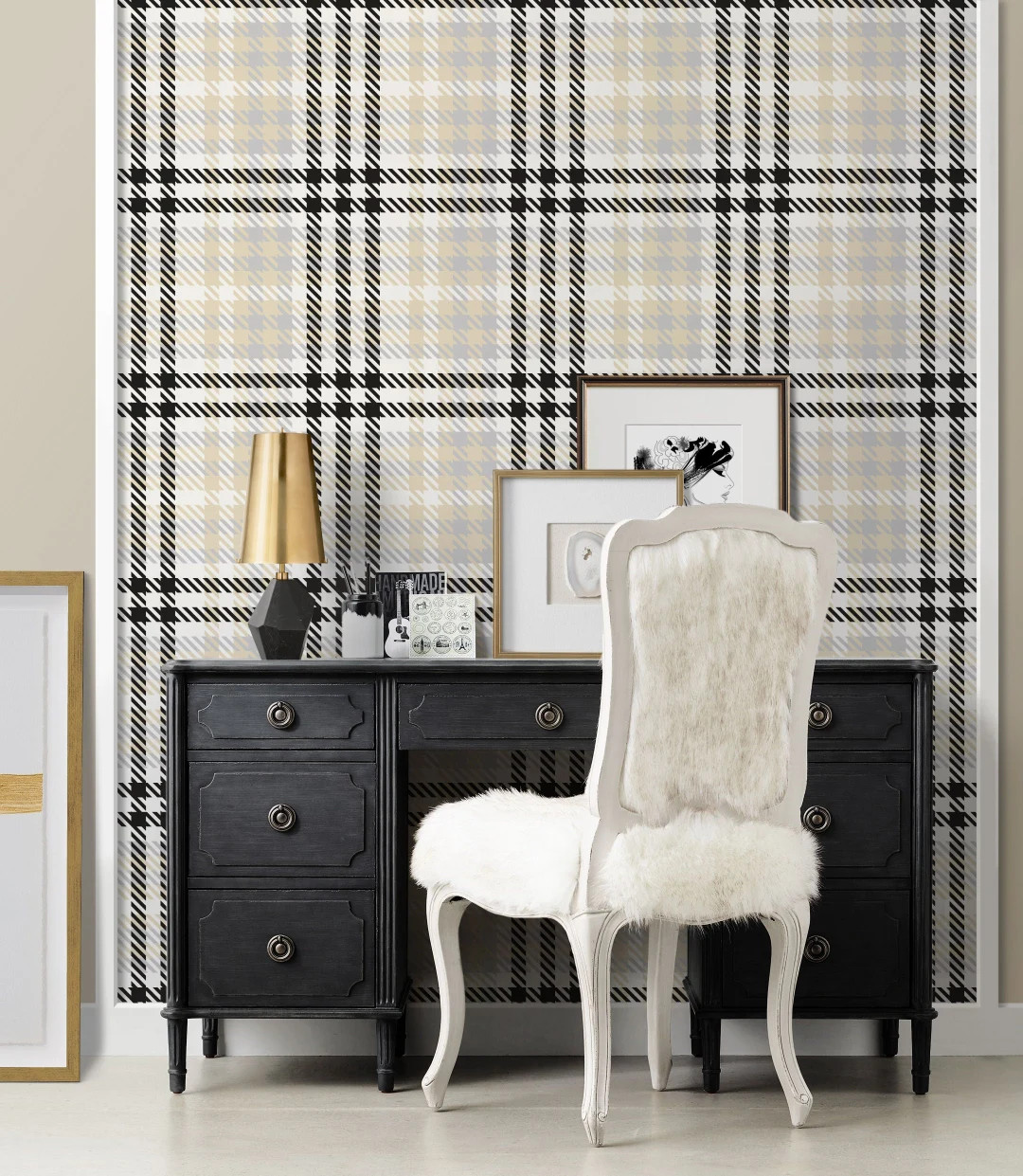 Gingham Pattern Repositionable Wallpaper, Peel and Stick Fabric Wallpaper, Checkered Fabric Wallp... | Etsy (US)