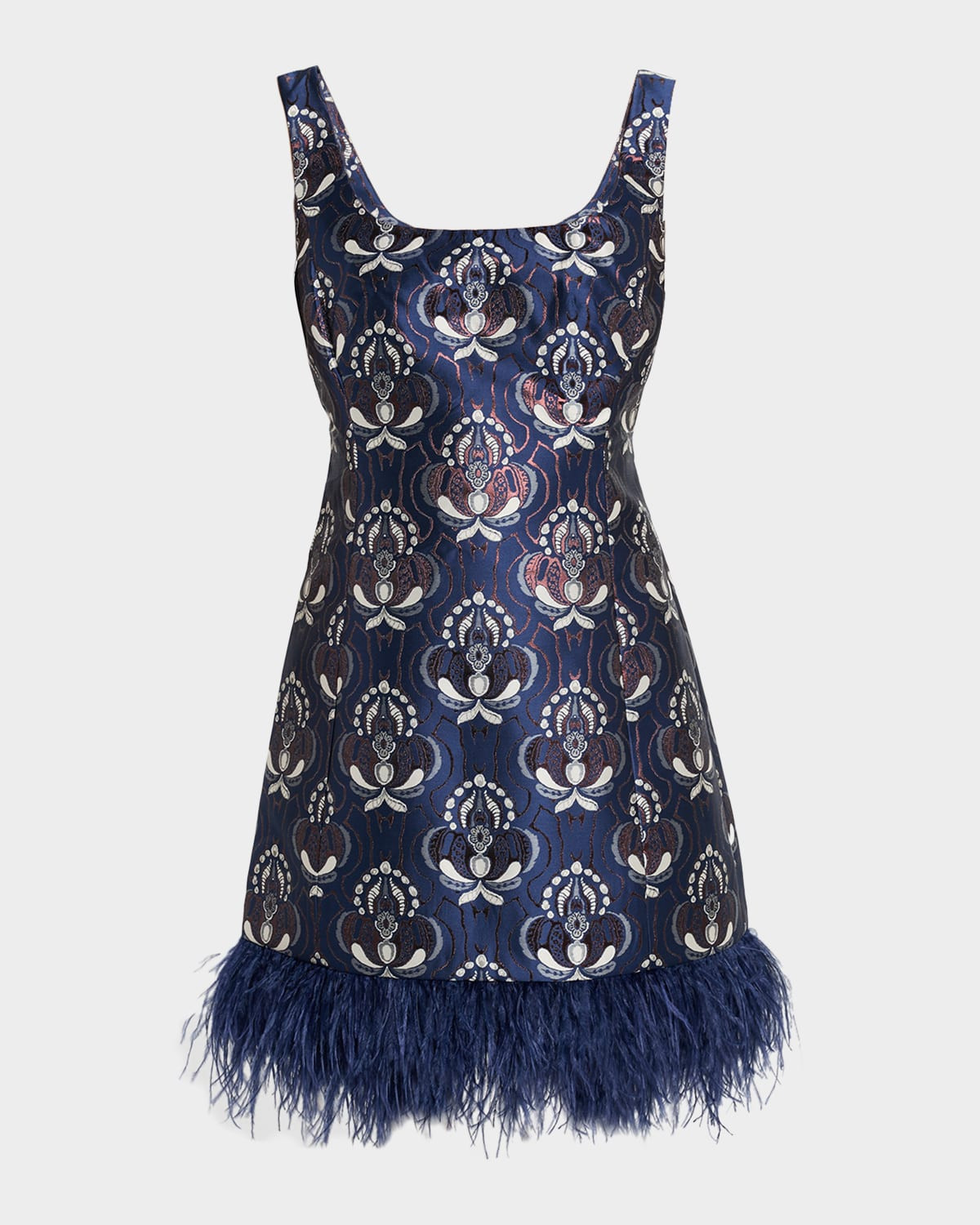 Carlie Printed Mini Dress with Feather Trim | Neiman Marcus