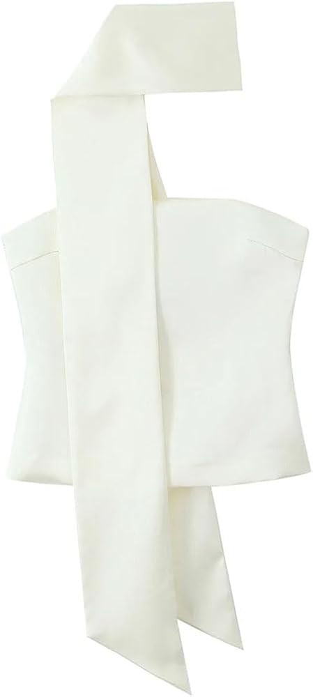 Women Solid Strapless Tank Top Off Shoulder Sleeveless Party Casual Tops with Thin Scarf | Amazon (US)
