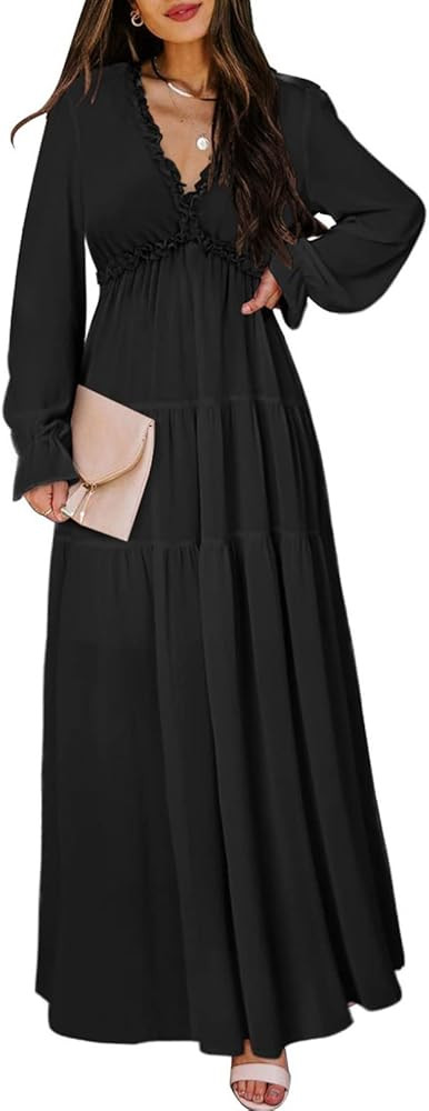 BLENCOT Womens Casual Floral Deep V Neck Long Sleeve Long Evening Dress Cocktail Party Maxi Weddi... | Amazon (US)