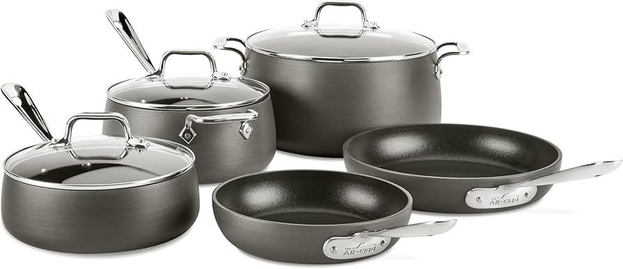All-Clad HA1 Hard Anodized Non Stick Cookware Set 8 Piece, Induction, Oven Broiler Safe 500F, Lid... | Amazon (US)