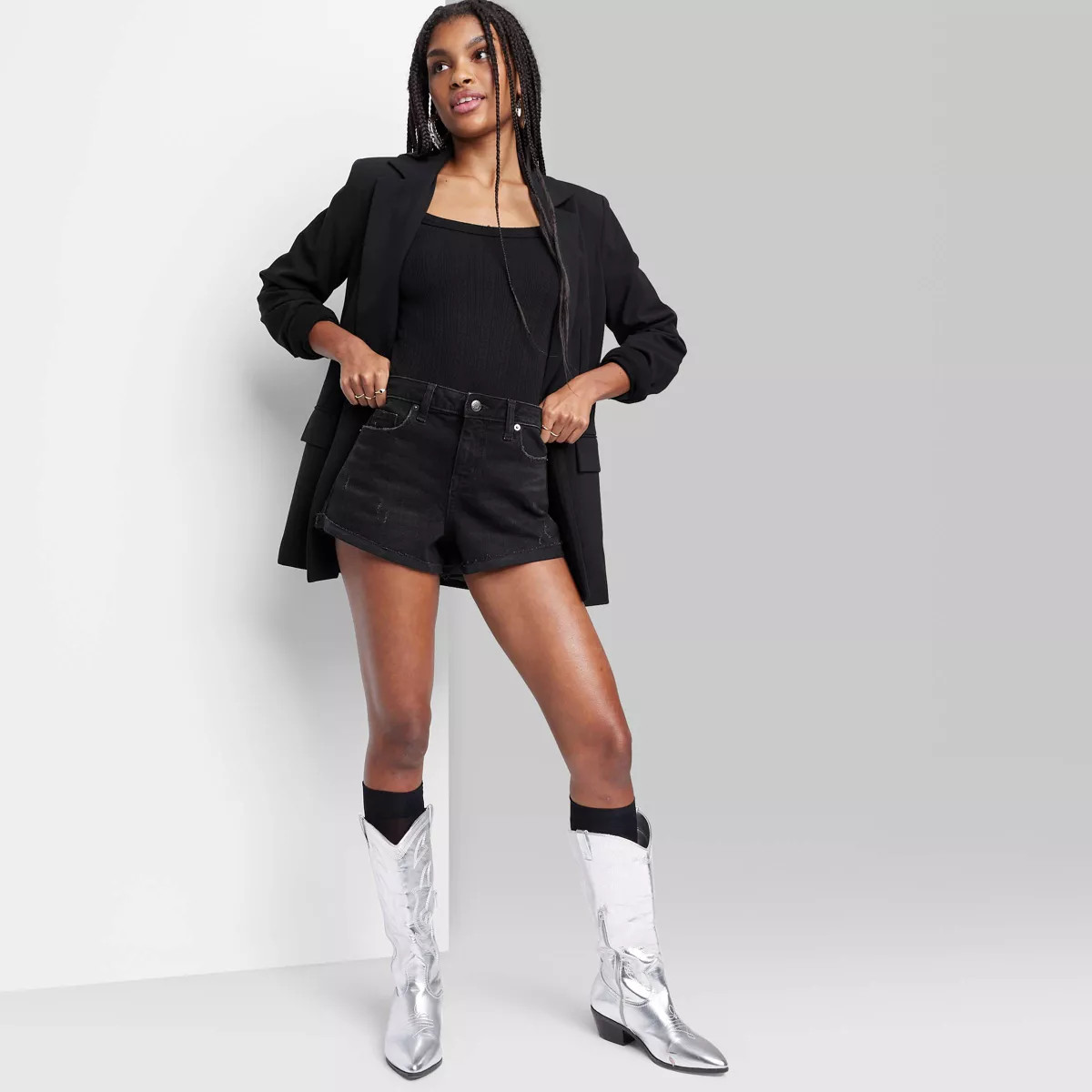 Women's High-Rise Curvy Rolled Cuff Denim Shorts - Wild Fable™ | Target