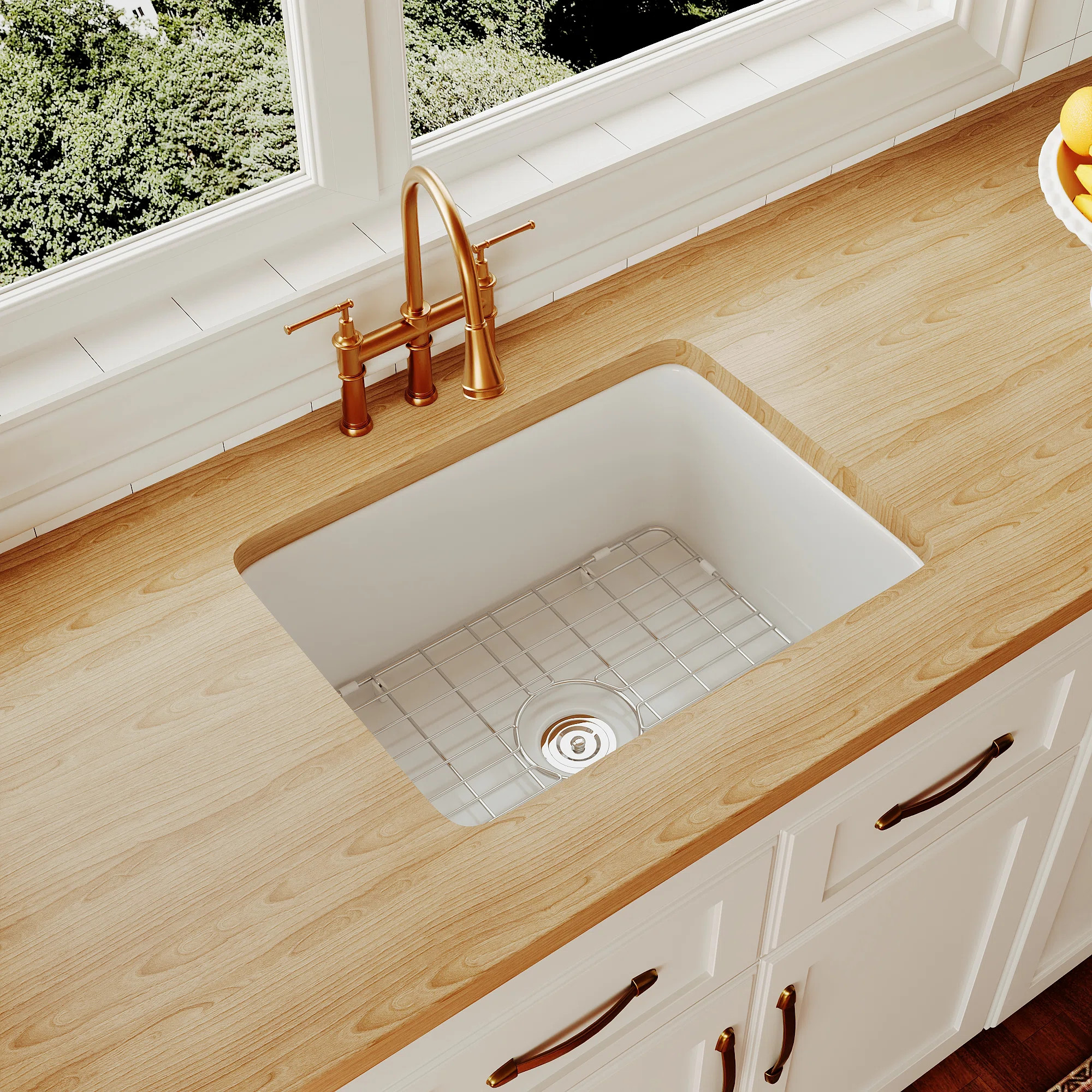 24" L x 19" W Rectangular White Fireclay Undermount Kitchen Sink with Basket Strainer and Sink Gr... | Wayfair North America