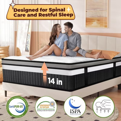 Queen Mattress, 14 Inch Gel Memory Foam Hybrid Mattress in a Box, Cooling & Breathable Design, Zoned Pressure Relief, Medium Firm Feel | Target