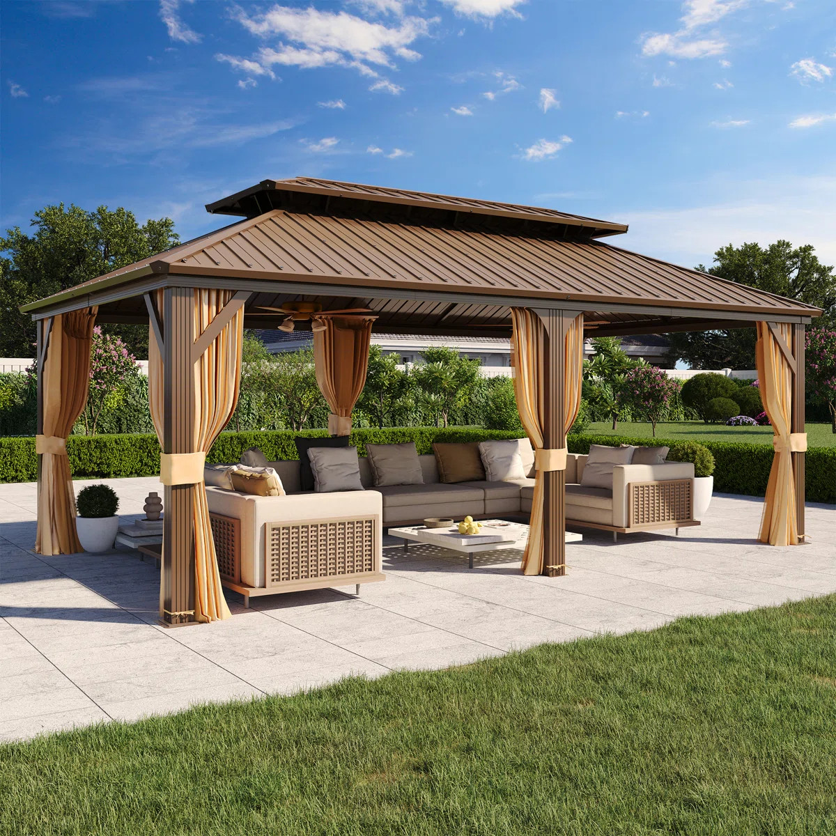 20 Ft. W x 12 Ft. D Hardtop Patio Gazebo, Outdoor Hardtop Gazebo with Double Roof | Wayfair North America