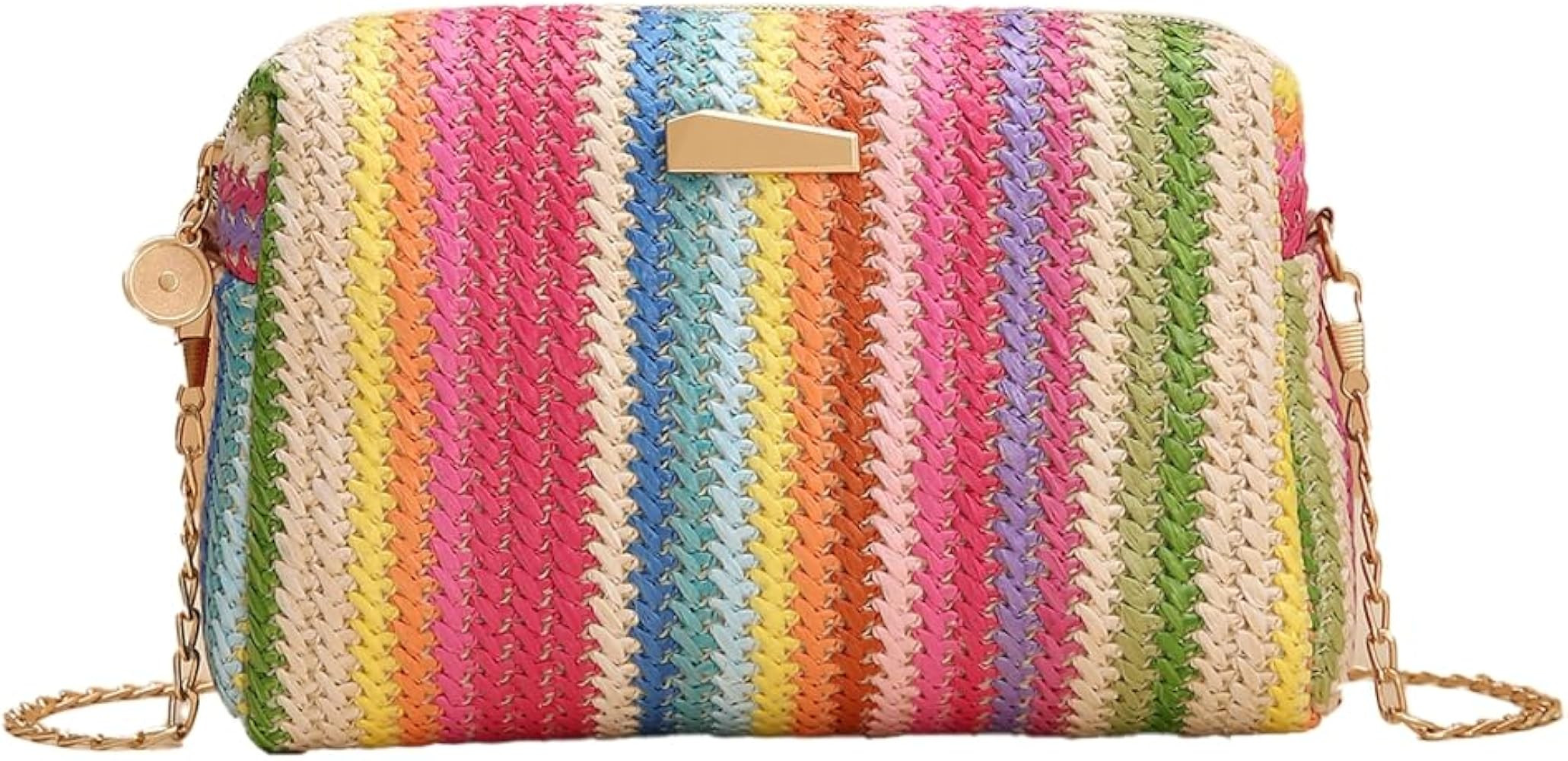 Women\u2019s Straw Tote Bag Rainbow Striped Casual Beach Shoulder Bag Summer Vacation Straw Cross... | Amazon (US)