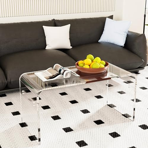 32inch Premium Clear Acrylic Rectangle Coffee Table for Living Room,Mid Century Transparent Water... | Amazon (US)