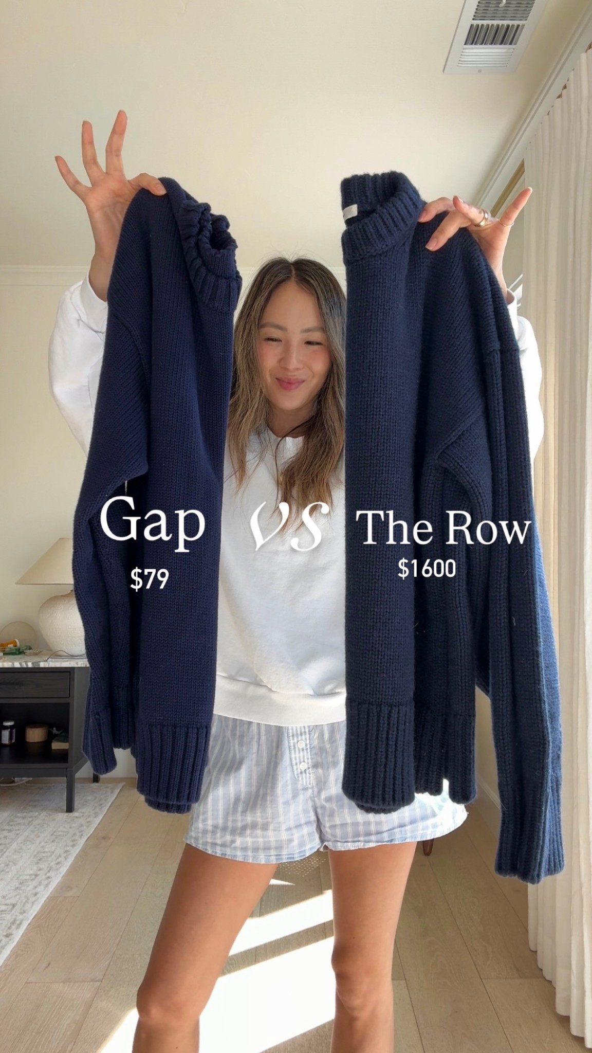 wearing size xs regular 
in both sweaters