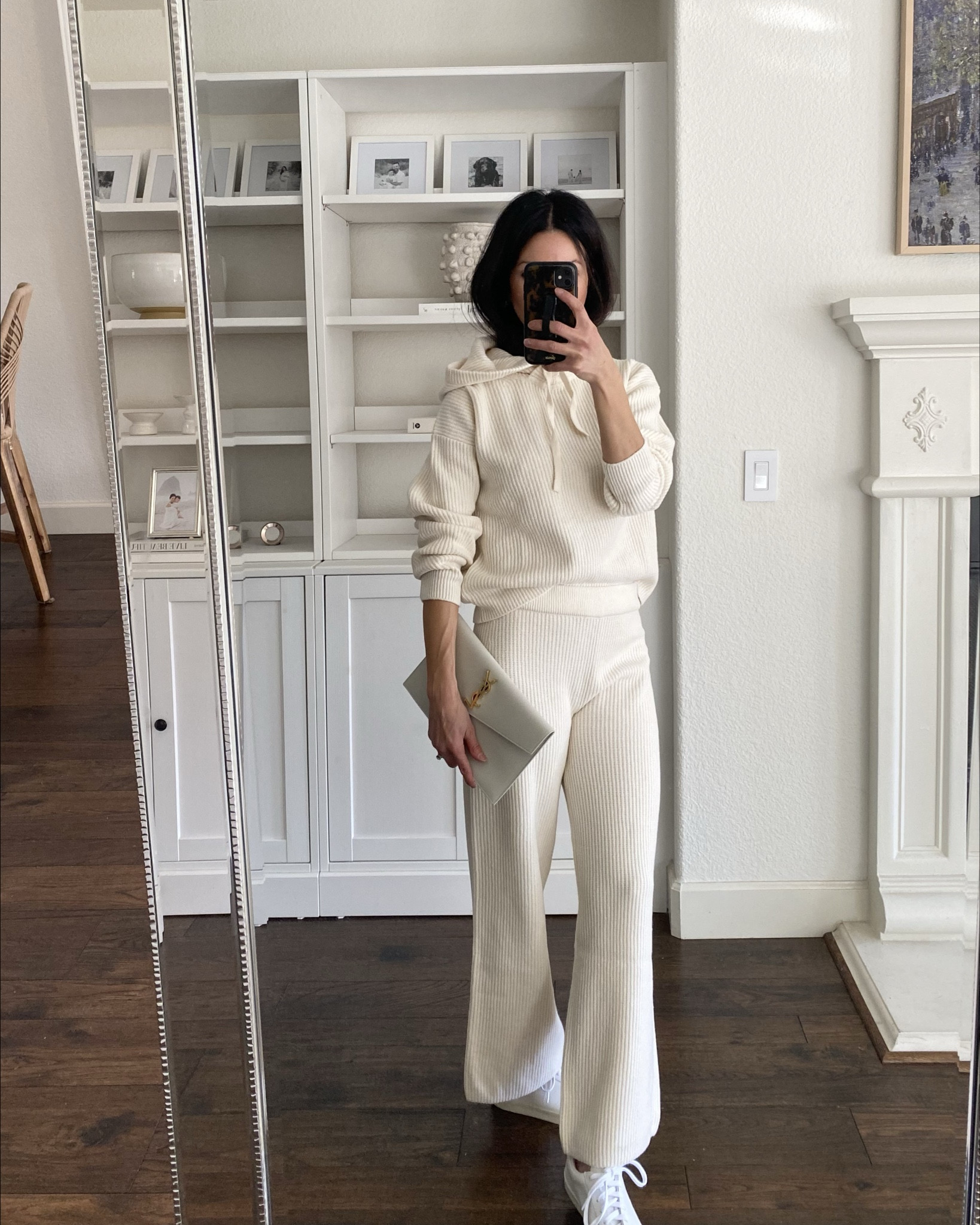  Cashsoft shaker stitch pants and matching sweaters. These come in several colors and with different sweaters to coordinate. True to size. 

Saint Laurent Uptown clutch in ivory. 



#LTKOver40 #LTKSaleAlert #LTKSeasonal