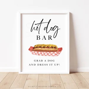 hot dog bar sign, food station, build your own hot dog, backyard bbq sign, hot dog station sign, ... | Etsy (Global)