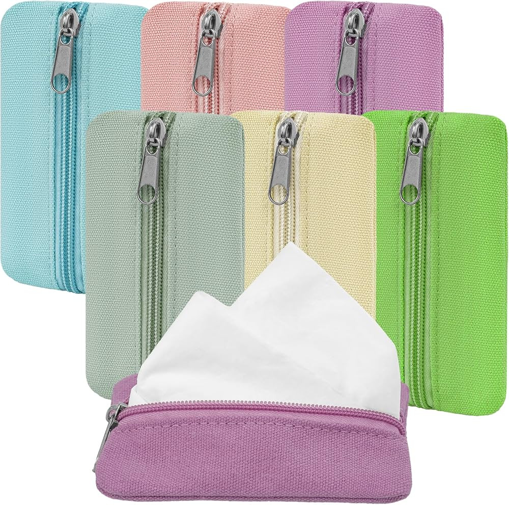 Pocket Tissue Holder, 6 Packs Tissue Holder for Purse, Reusable Travel Tissue Pouch, Fabric Purse... | Amazon (US)