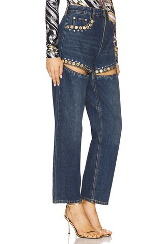 Crystal Cut Out Straight Leg Jeans in Dark Blue | Revolve Clothing (Global)
