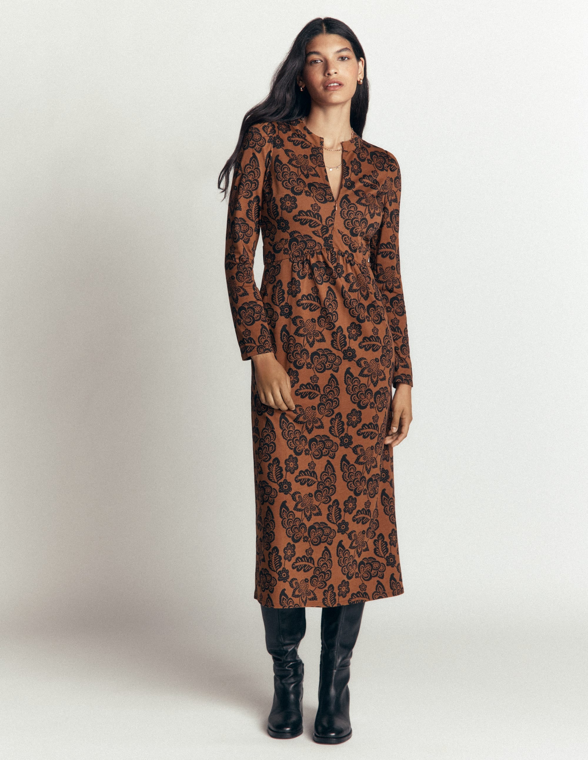 Hope Zip Detail Jersey Dress-Storm Blue, Flourishing Buds | Boden (US)