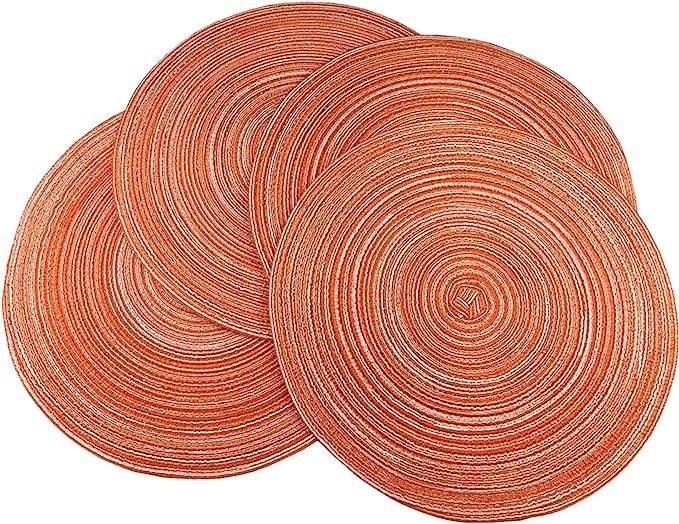 WAZAIGUR Red-A，Placemats,Round Placemats for Dining Table Set of 4 Woven Heat Resistant Non-Sli... | Amazon (US)