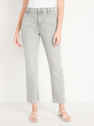 Extra High-Waisted Sky-Hi Straight Cut-Off Workwear Ankle Jeans | Old Navy (US)
