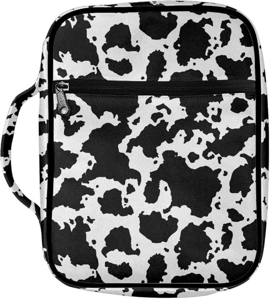 WELLFLYHOM Cow Print Bible Cover for Women Bible Bags with Handle Boho Blossoms Bible Cover Case Boo | Amazon (US)