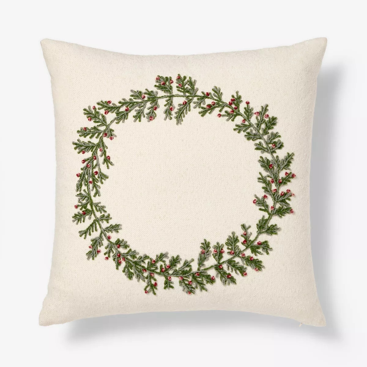 Embroidered Wreath Square Throw Pillow Neutral/Green/Red - Threshold™ designed with Studio Mcge... | Target