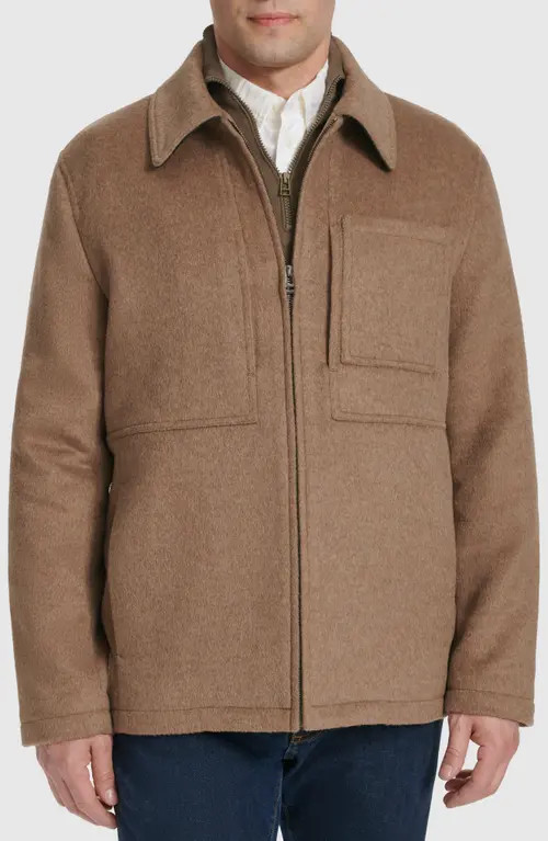 Cole Haan Felt Zip Front Shirt Jacket in Mushroom at Nordstrom, Size Medium | Nordstrom