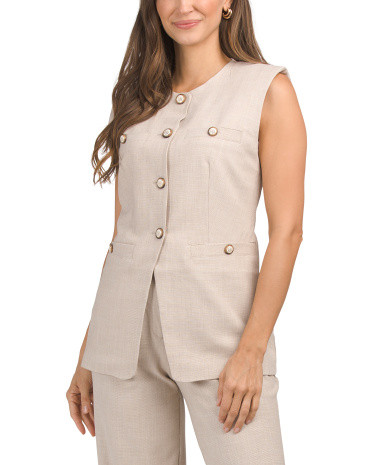 Basket Weave Fitted Gold Tone Buttons Vest  | Marshalls