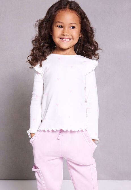 Younger Girls Cream Heart Print Top | Peacocks