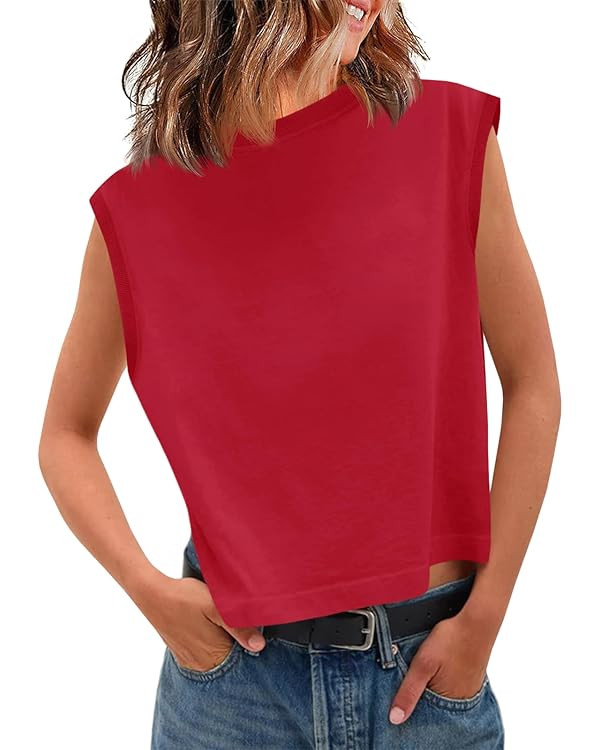 Tankaneo Womens Cropped Cap Sleeve Tank Tops Summer Casual Loose Fit Basic Tee Shirts | Amazon (US)