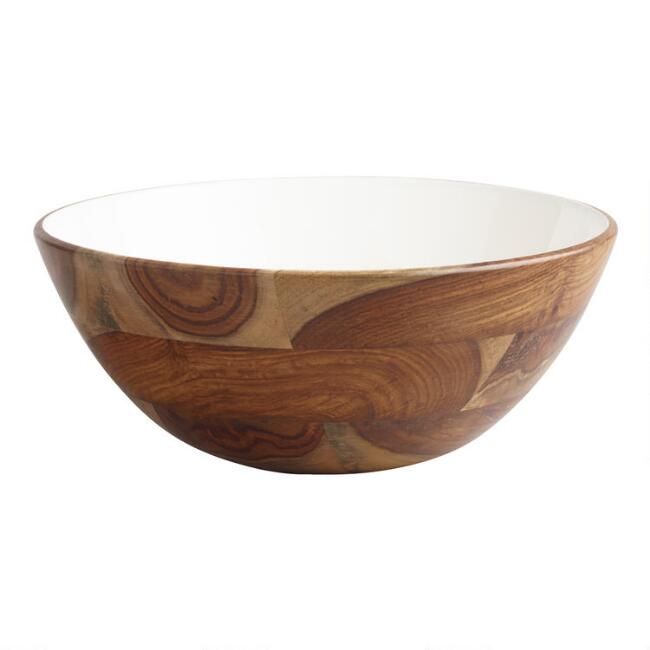 Large White Enamel Wood Bowl | World Market