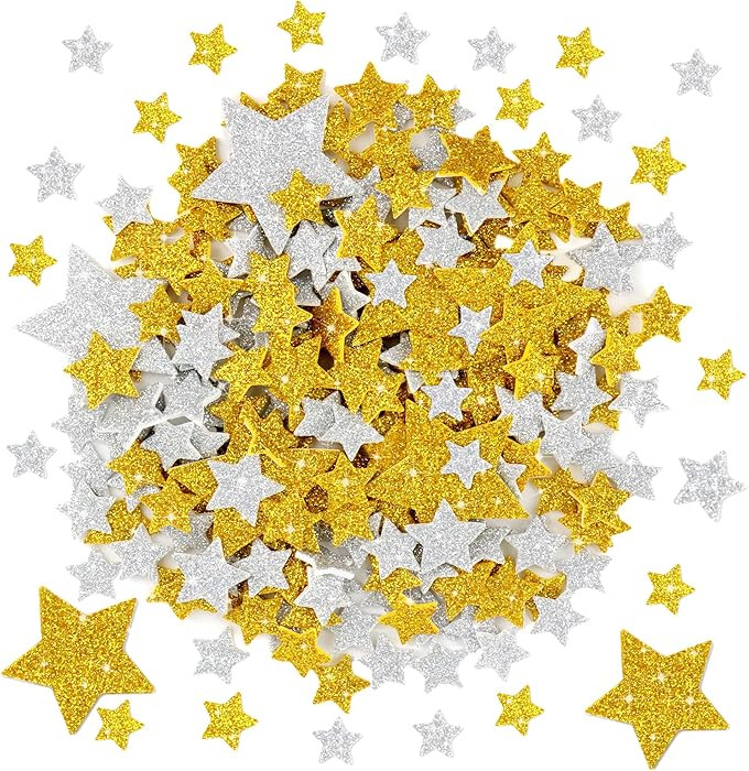 1026Pcs Glitter Star Foam Stickers,Gold and Silver Foam Stars Shape Stickers Self Adhesive,Large&... | Amazon (US)