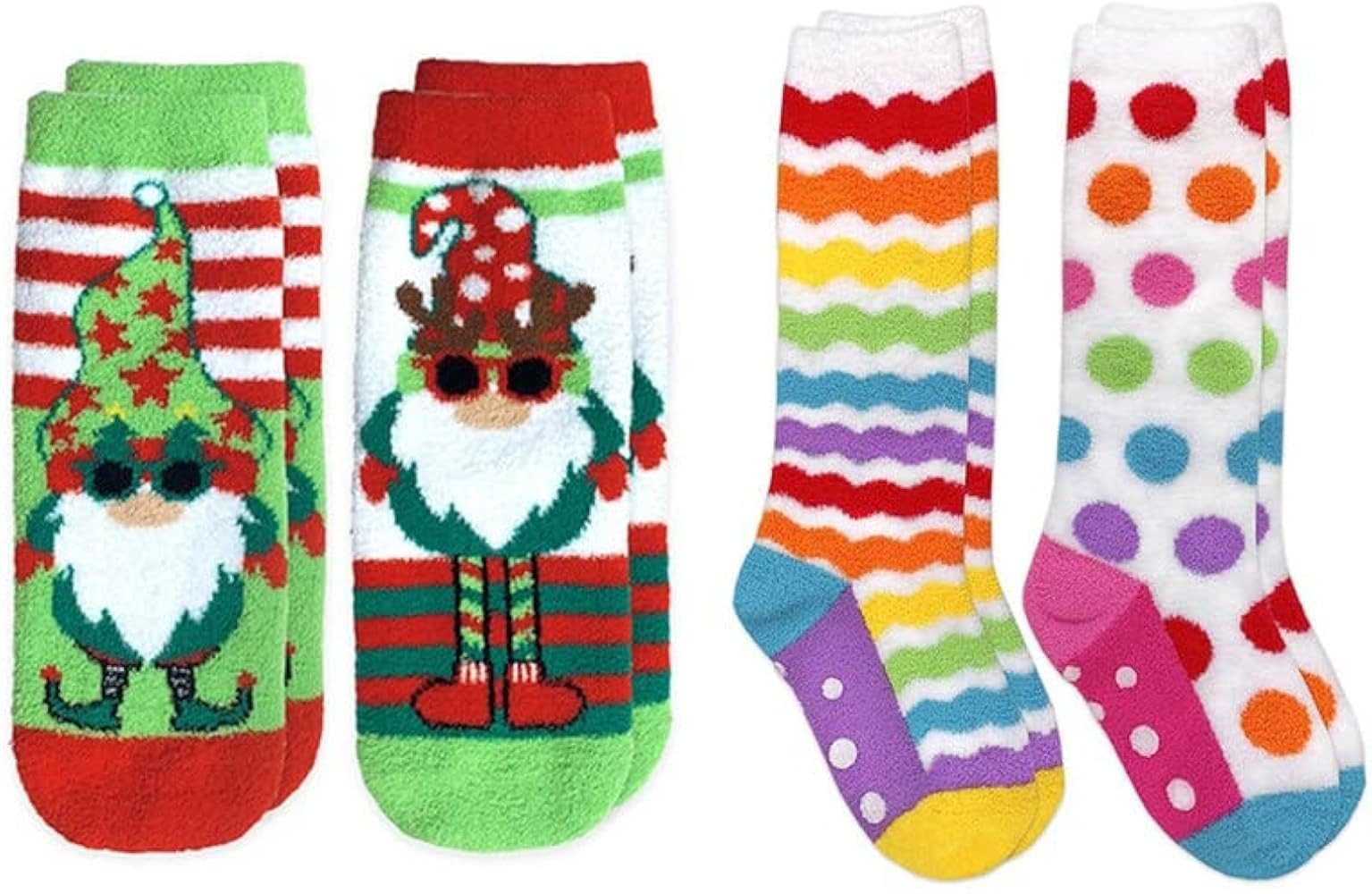 Jefferies Socks Girls Fuzzy Christmas Holiday Gnome Rainbow Stripe Non-Skid Slipper Socks 4 Pair ... | Amazon (US)
