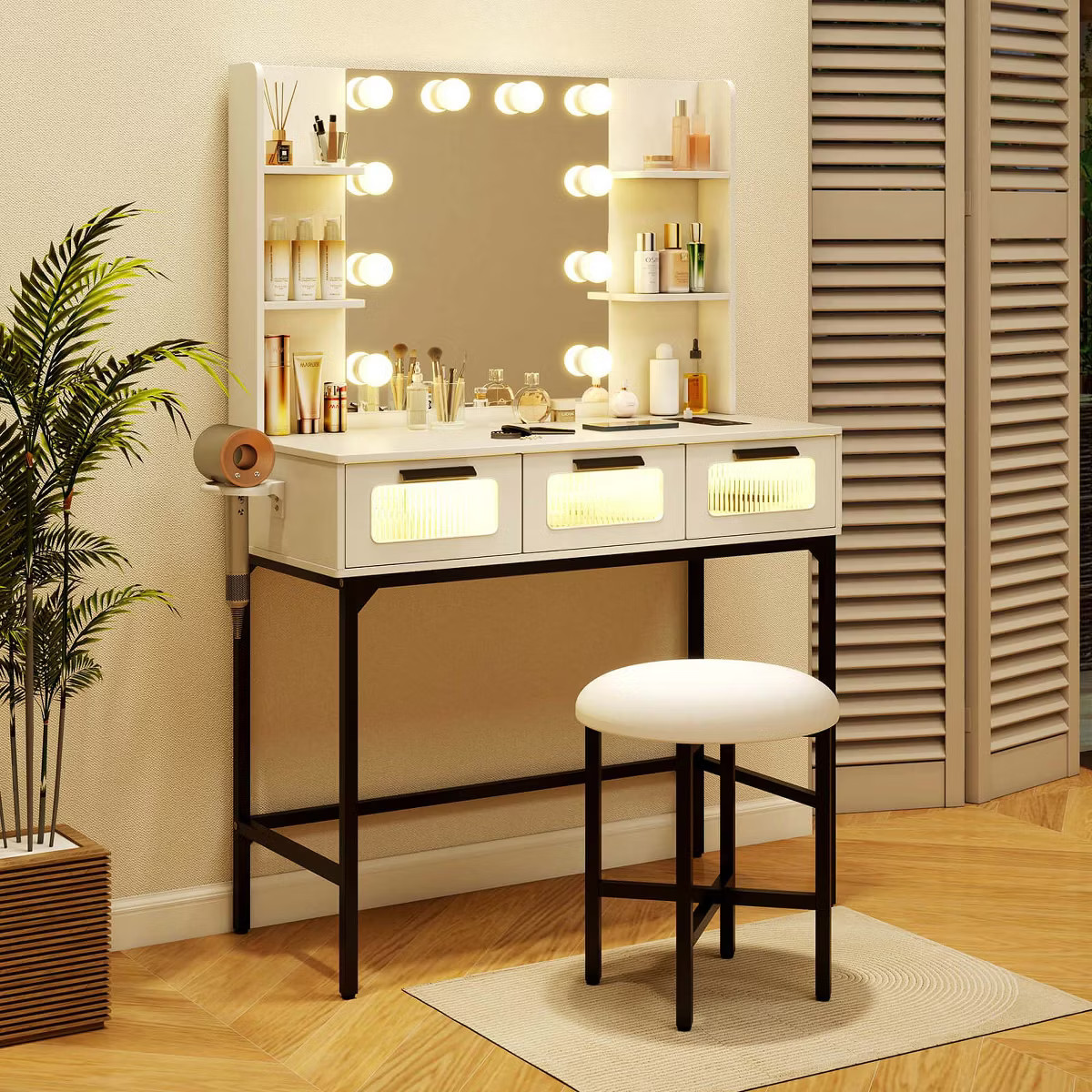 Costway Makeup Vanity Desk with Hollywood Mirror & Lights 3-Color Induction Lighting | Target