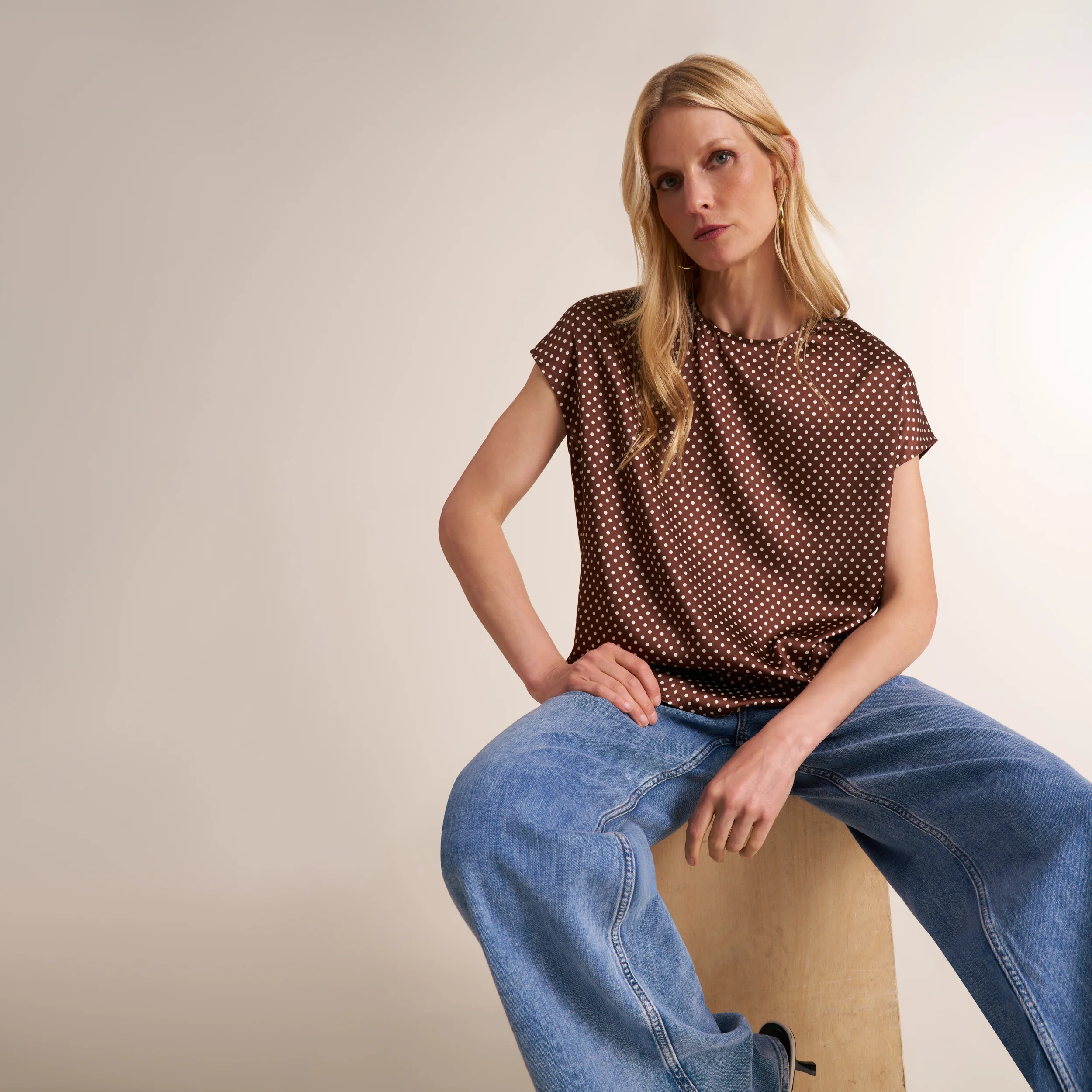 Didion Drape Top - Printed Silk Charmeuse Blend :: Dot Print | MM LaFleur