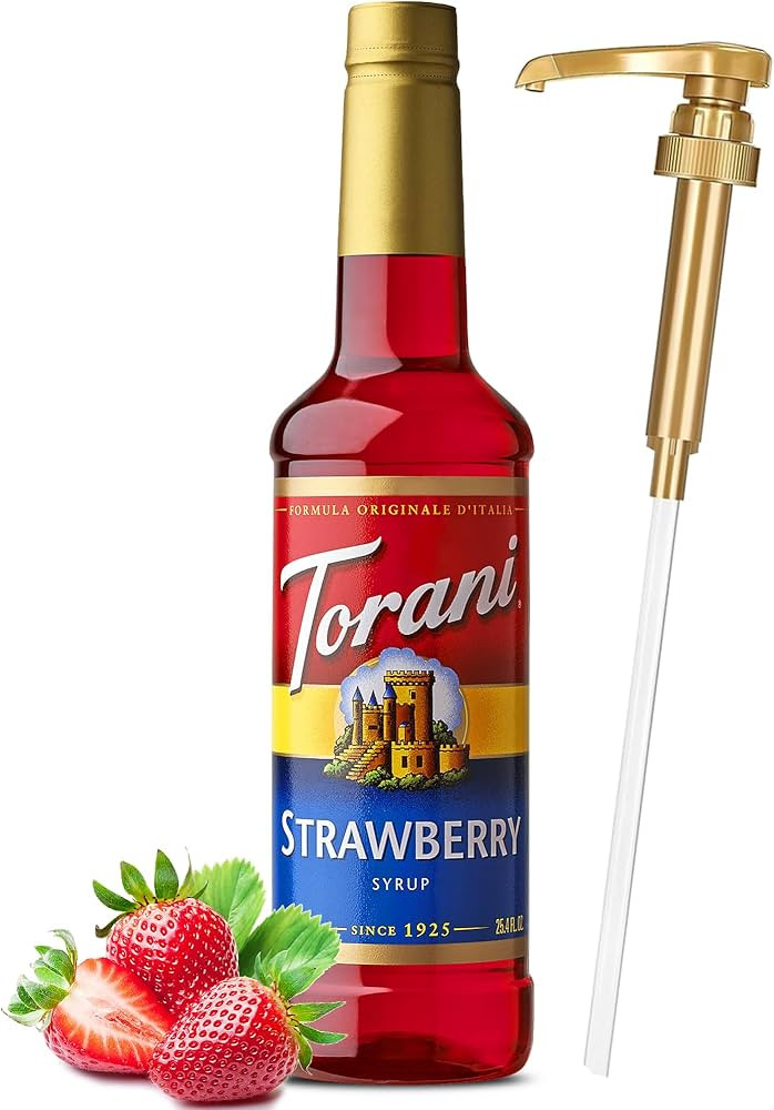 Strawberry Syrup for Drinks 25.4 Ounces Torani with Little Squirt Syrup Pump | Amazon (US)
