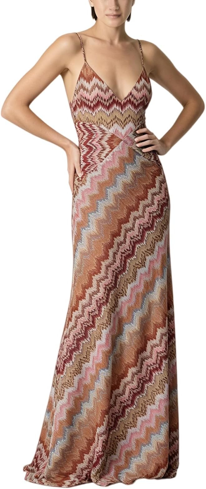 Women's Vacation Outfits Boho Crochet Dresses Plunging Neckline Colorful Chevron Print Backless H... | Amazon (US)