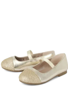 Toddler Girls Metallic Glitter Faux Leather Ballet Flats | The Children's Place  - GOLD | The Children's Place