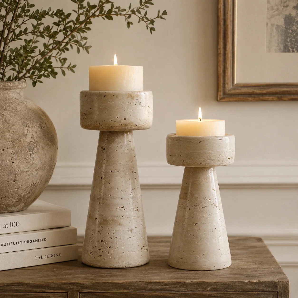 Set Of Two Travertine Candle Holder | Wayfair North America