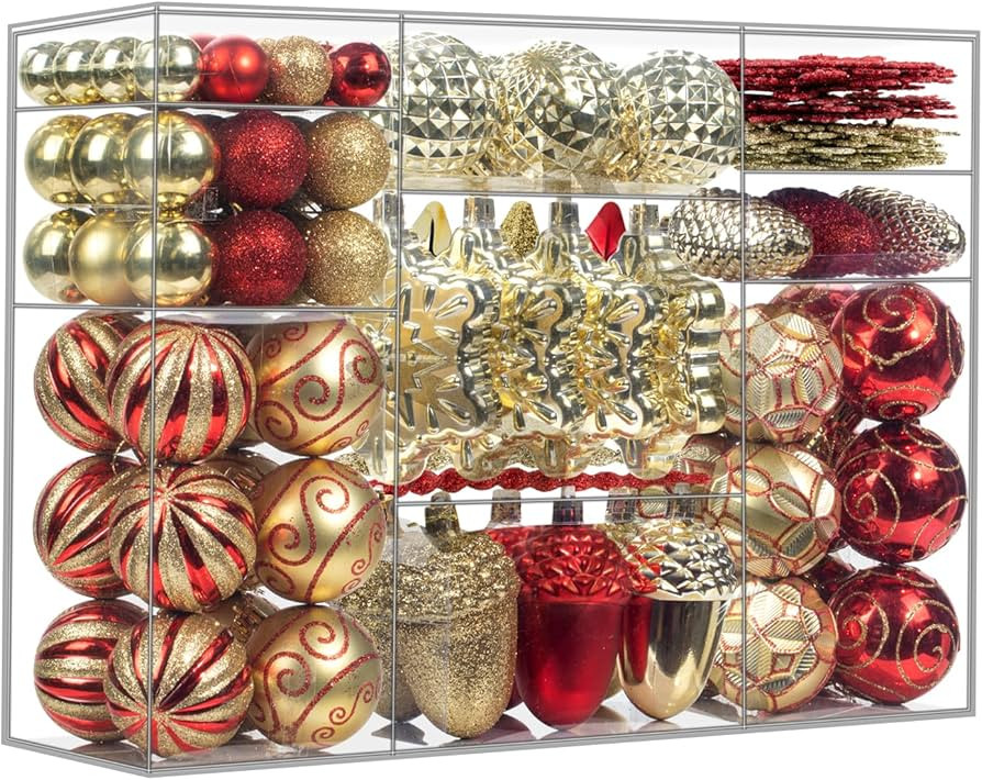 110Pcs Christmas Ball Ornaments Set, Assorted Red and Gold Christmas Ornaments for Xmas Tree, Sha... | Amazon (US)
