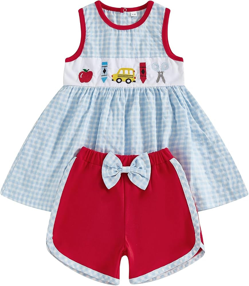 Toddler Little Girl Back To School Outfits First Day of Kindergarten Outfit Pre K Picture Day Tan... | Amazon (US)