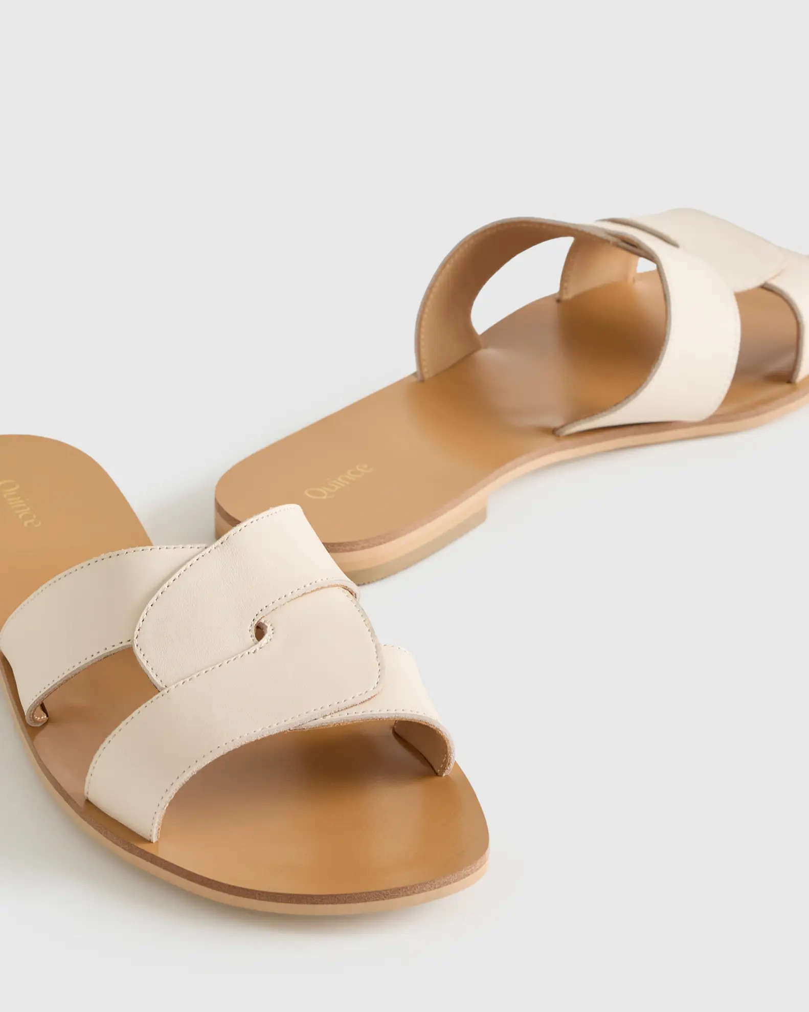 Women's Italian Leather Cutout Slide Sandal in Bone | Quince