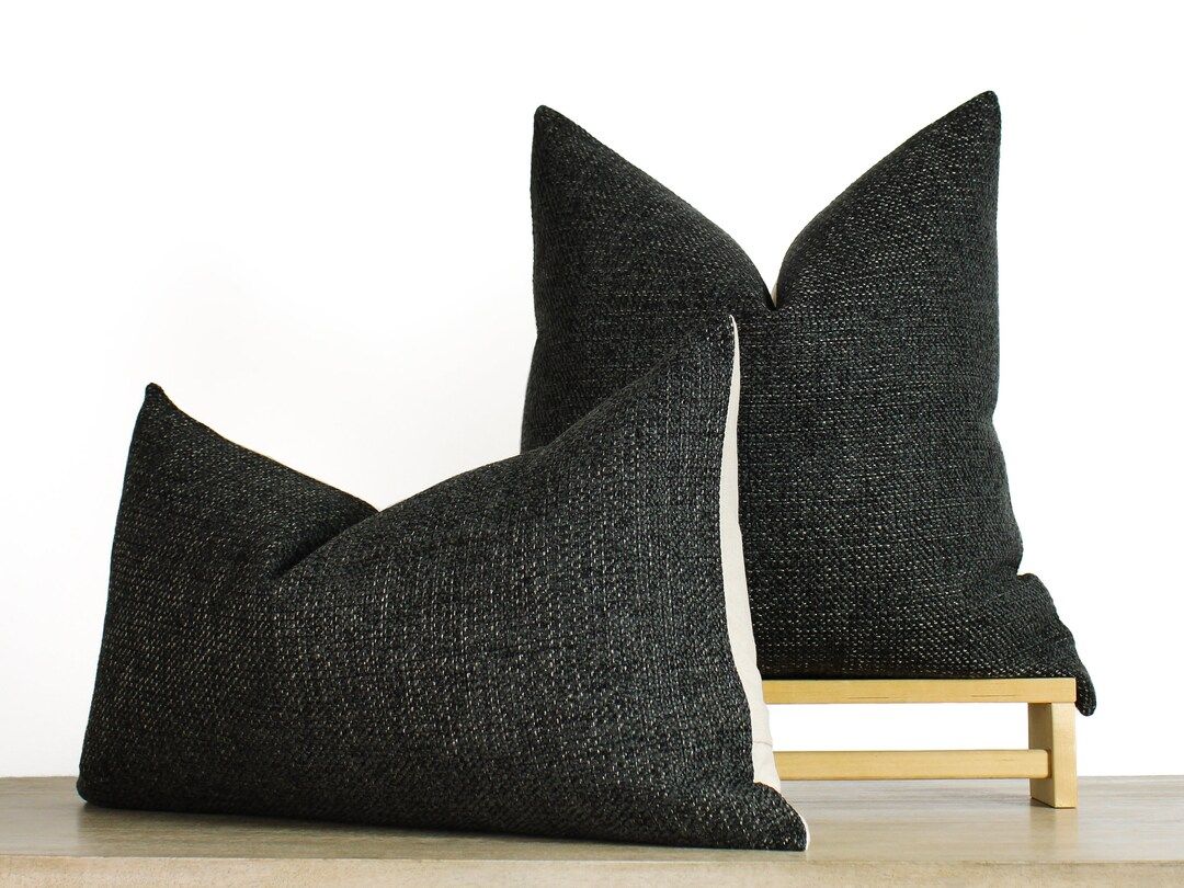 Charcoal Black Pillow Cover Modern Black Decor Modern Living Room Textured Black Decor Black Cush... | Etsy (US)