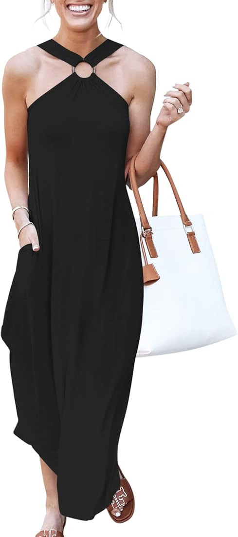 ANRABESS Women's Summer Casual Criss Cross Sundress Sleeveless Split Maxi Long Beach Dress with P... | Amazon (US)