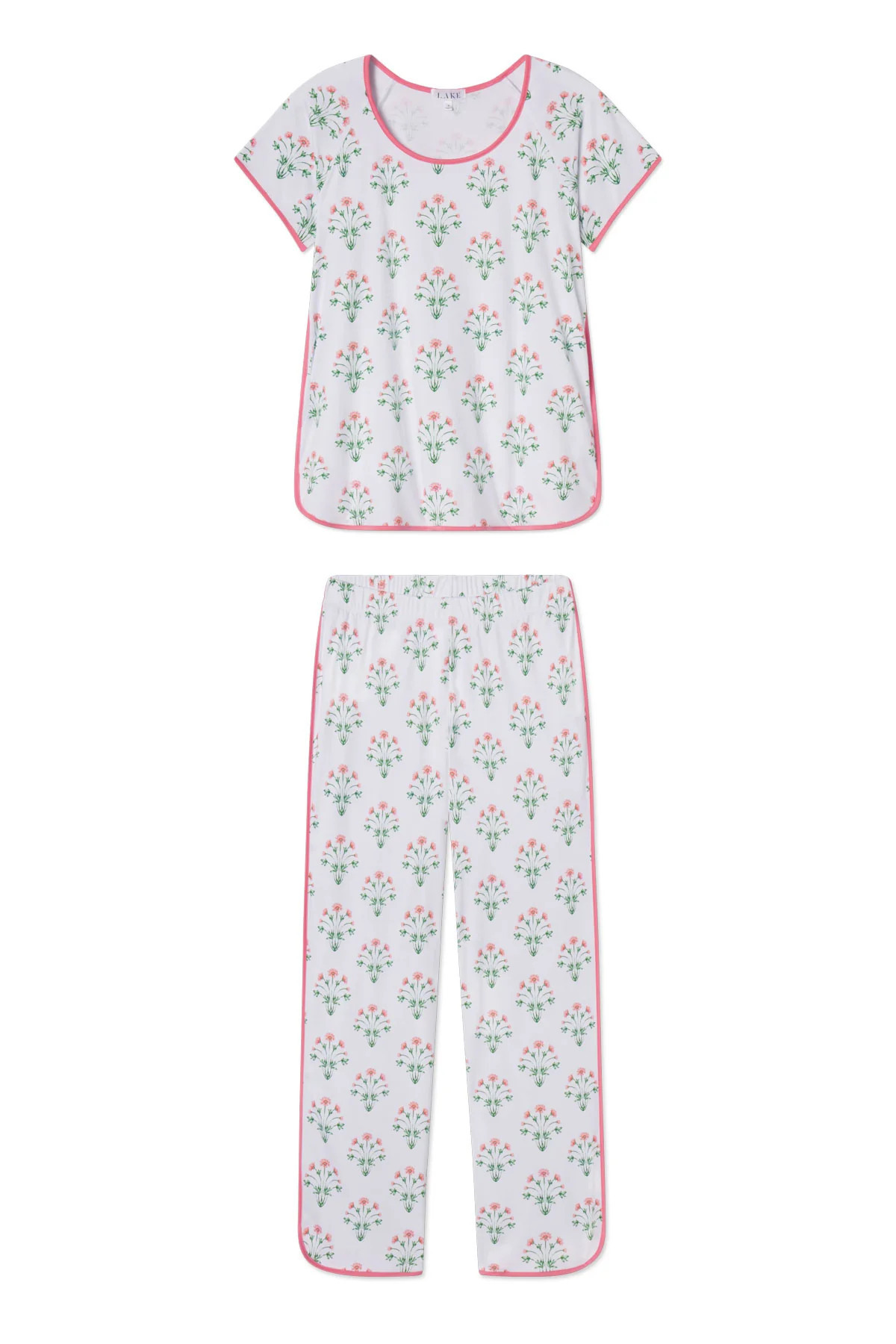 Pima Short-Long Set in Sunkissed Coral Tropical Bouquet | Lake Pajamas