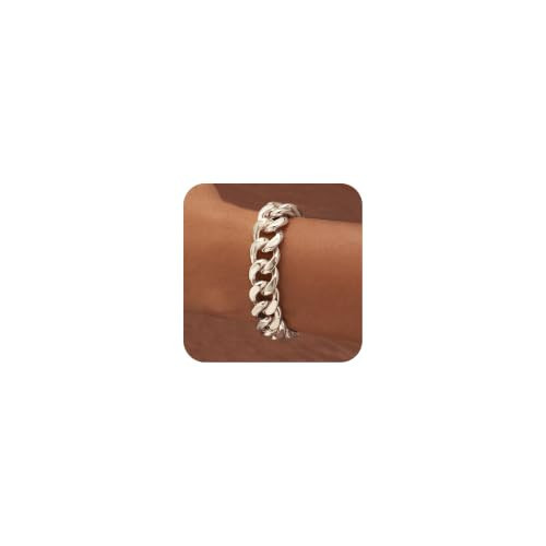 uniqtrue Chunky Thick Cuban Link Bracelets for Women, Silver Plated Jewelry | Amazon (US)