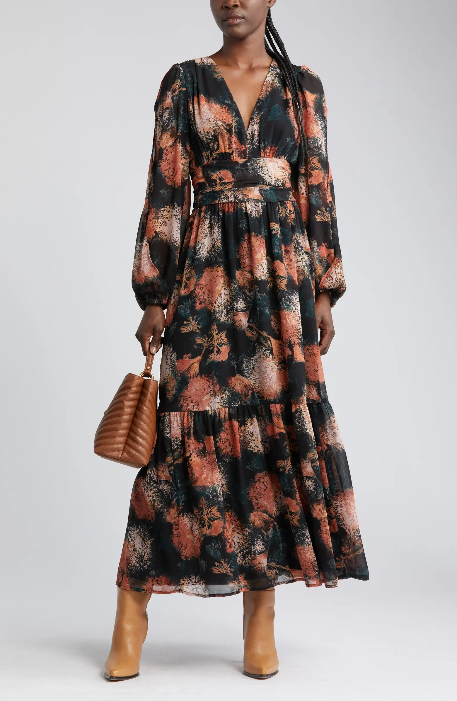 Split Long Sleeve Tiered Dress | Nordstrom