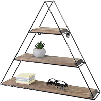 MyGift 3-Tier Triangle Design Wall Mounted Coffee Brown Wood & Metal Shelf | Amazon (US)