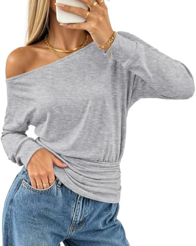 MEROKEETY Women's Off The Shoulder Tops Long Sleeve Fall Going Out Shirts | Amazon (US)