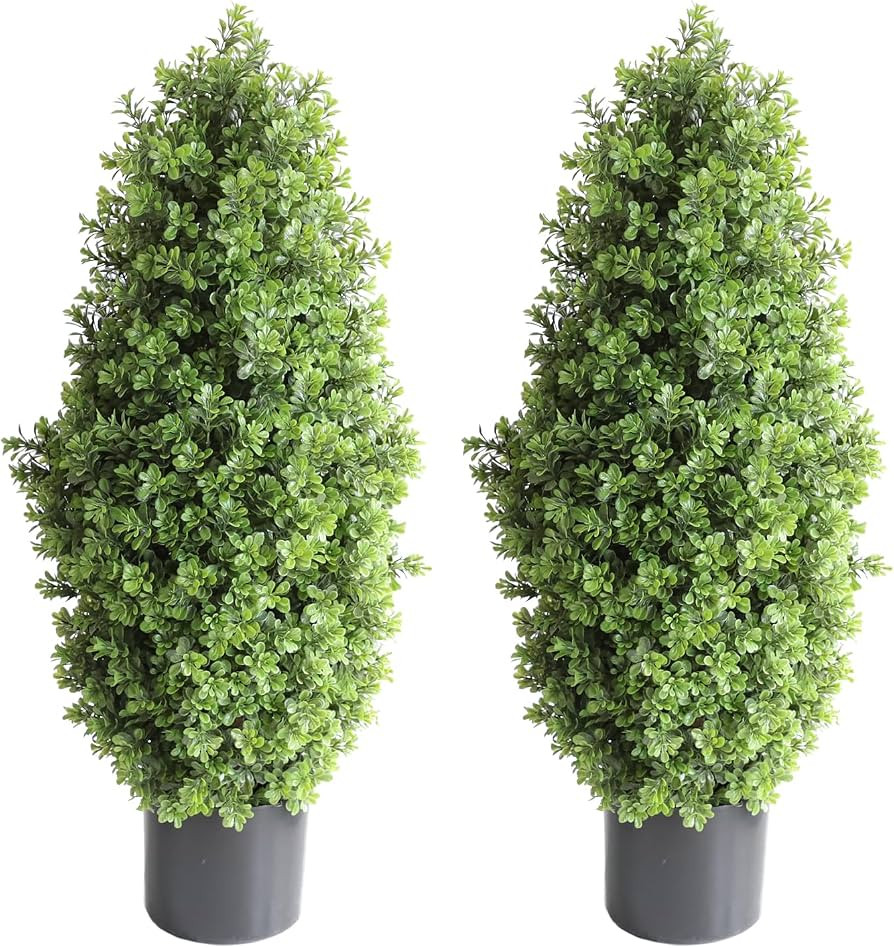 Artificial Topiary Boxwood Tree, 30inch Artificial Plant Outdoor, Fake Boxwood Potted 2PCS Faux B... | Amazon (US)