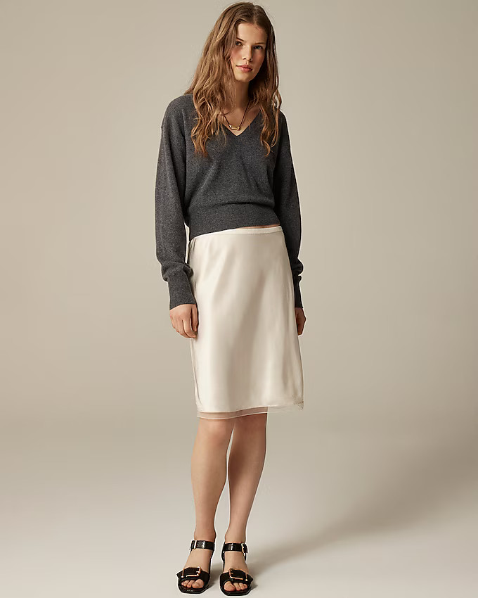 Gwen knee-length slip skirt in viscose charmeuse | J. Crew US