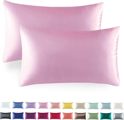 Satin Pillowcase for Hair and Skin, Pink Pillowcases Set of 2, Cooling Pillow Cases Standard Size...
